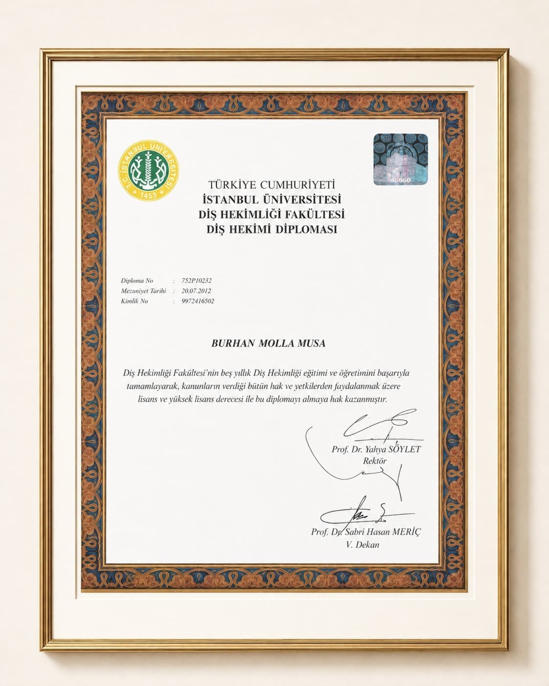 MB Dental Clinic Certificate 2